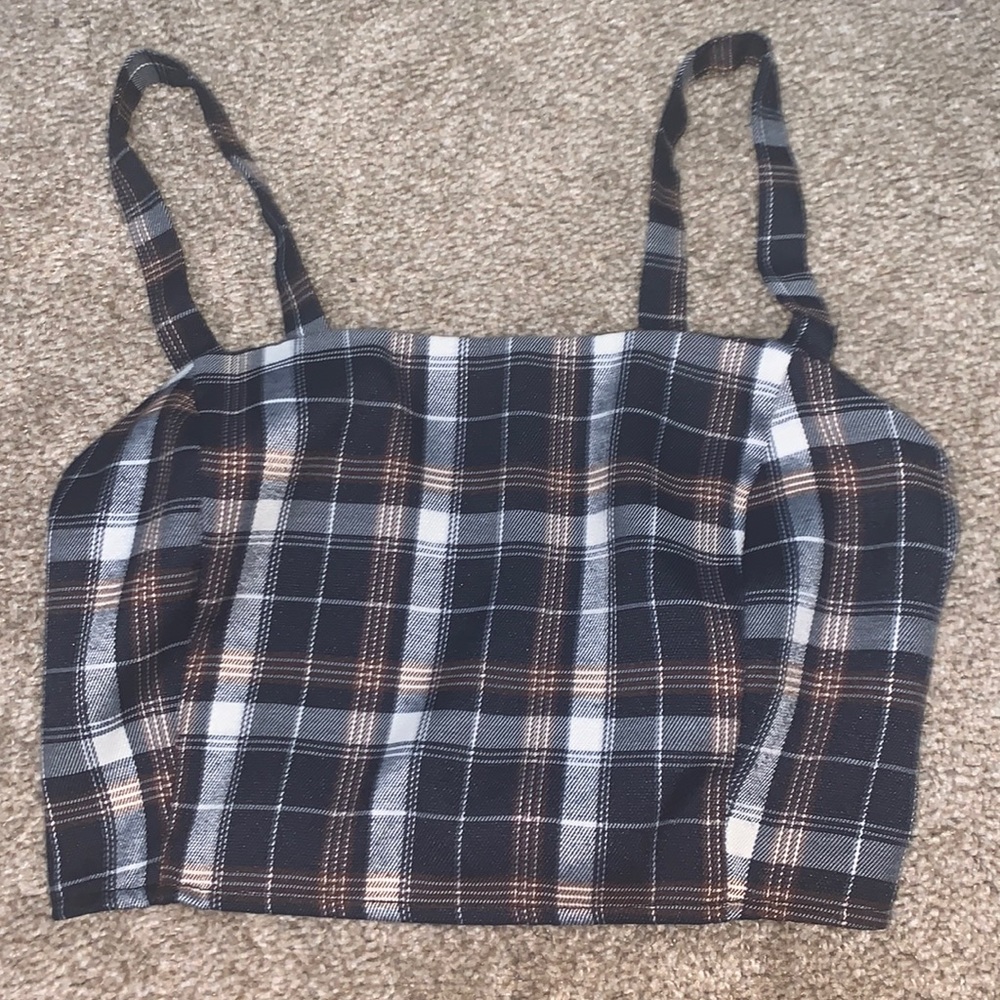 navy blue plaid romwe crop top size small